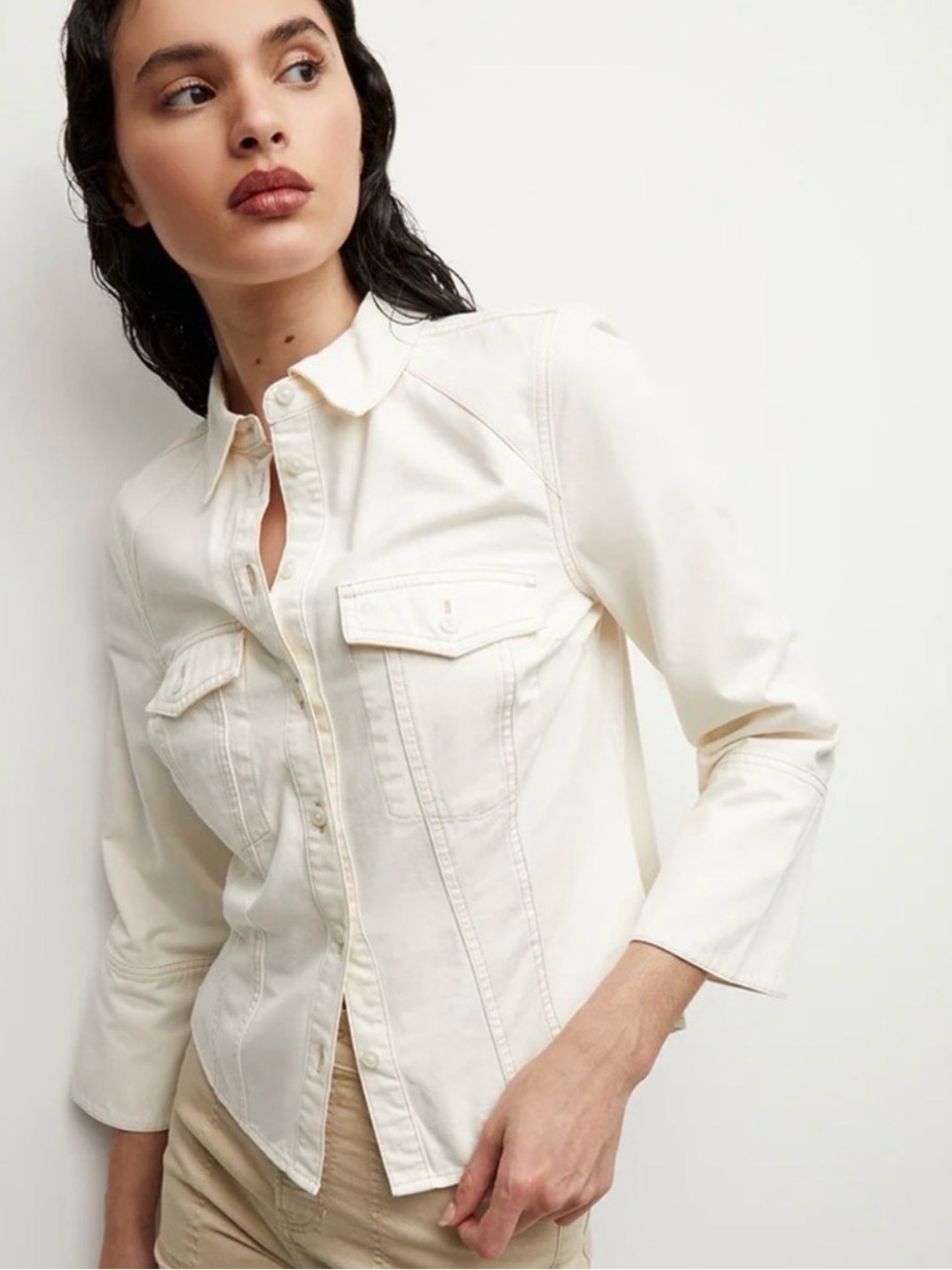 Veronica Beard Tivi Denim Ivory Shirt in Size Large